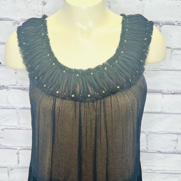 BCBGMAXAZRIA Womens Black Gold Silk Halter Balloon Sheer Mini Dress Size 0 - Picture 2 of 9